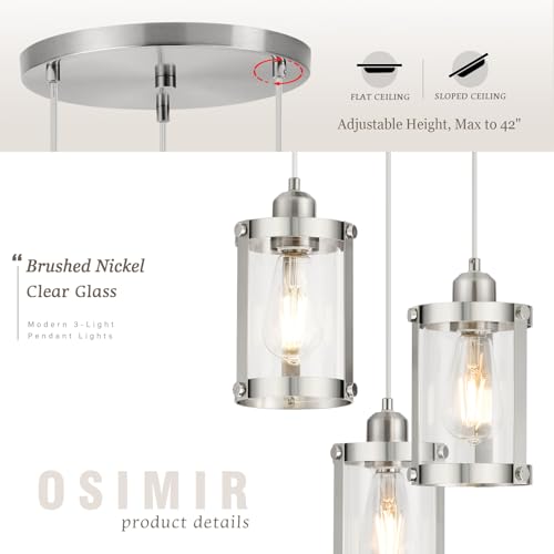 Brushed Nickel 3 (Nickel + Clear Glass / 3-Light Ceiling Chandelier)