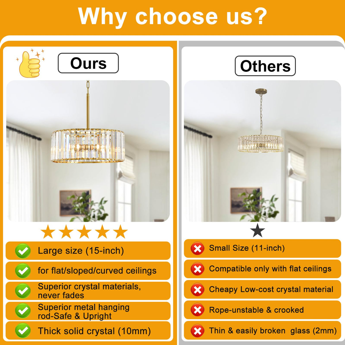 15" Modern Crystal Chandelier for Dining Room (01-Brushed Gold (No Assembly Required))