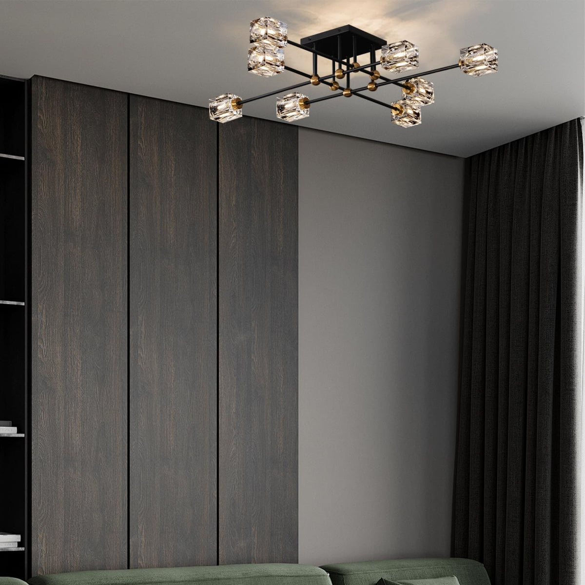 Modern Crystal Ceiling Light Fixture 13 (Black and Gold / 13-Light)