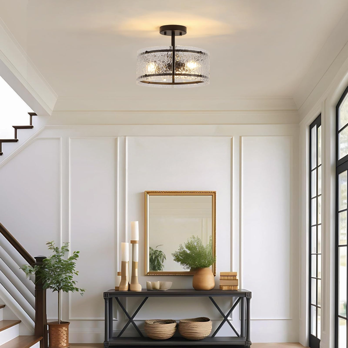 Black Semi Flush Mount Ceiling Light (Black)
