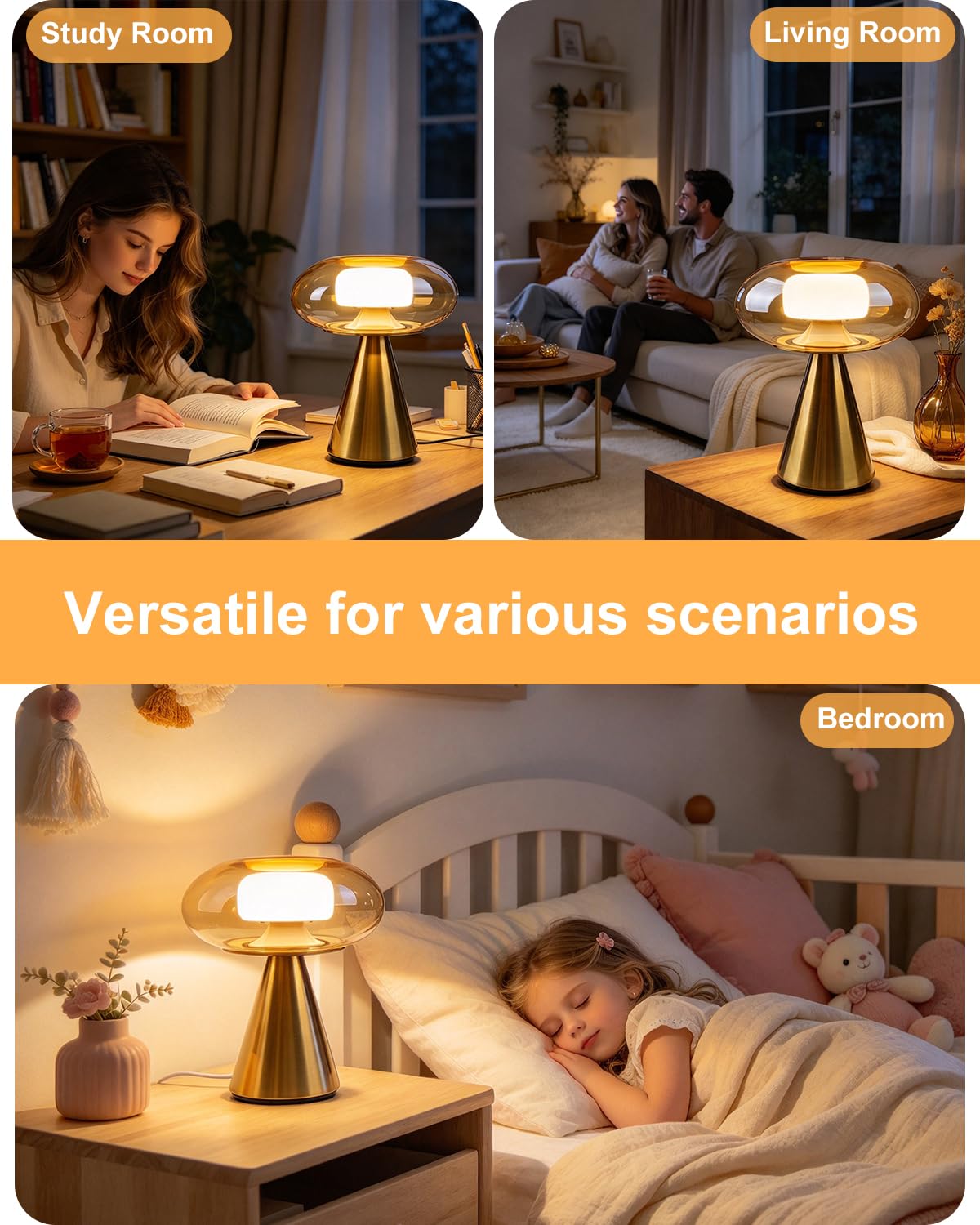 Mushroom Table Lamp Dimmable RGB Ambient Lighting Bedside Lamp (26-Gold-Mushroom)