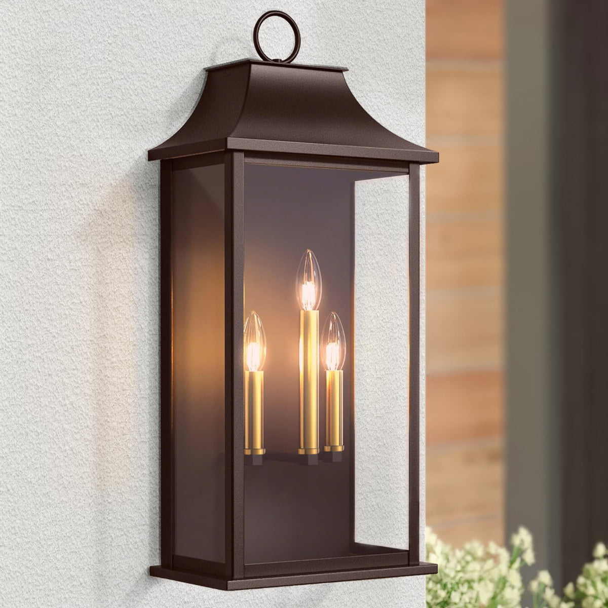 Dusk to Dawn Outdoor Wall Light (Bronze(with Gold Base) / 25.3 inch)