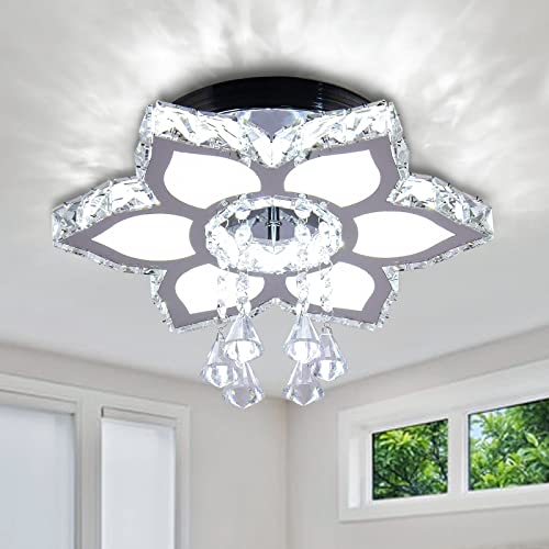 Crystal Chandeliers Modern LED Ceiling Lighting Flower Pendant Light Fixtures Stainless Steel Ceiling Lamp for Bathroom Dining Room Living Room Kitchen Office (16.1"-Cool White)