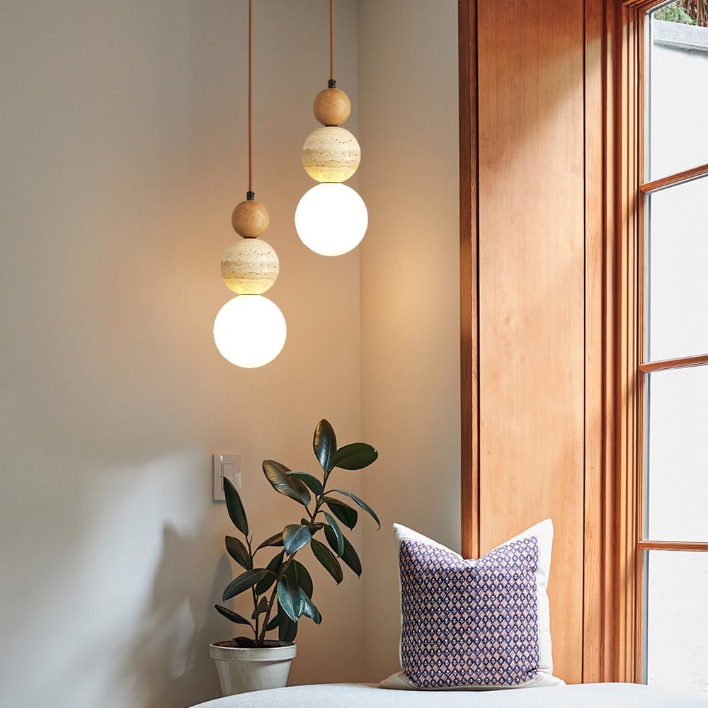 Modern Natural Stone Pendant Light (log wood color)
