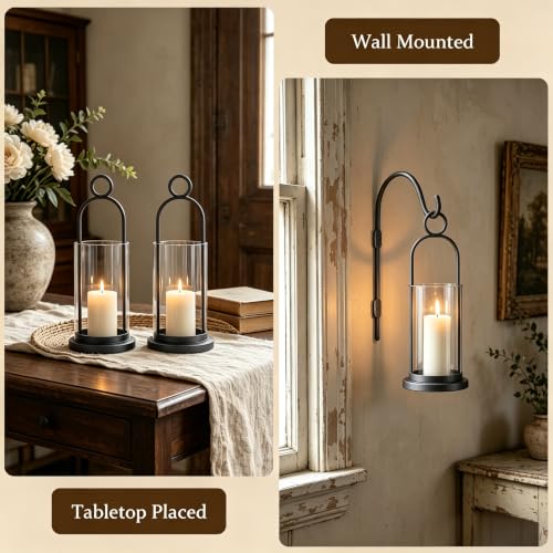 Wall Candle Sconces Hurricane Candles Holder (Black)