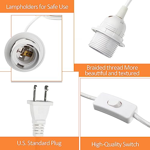 6 Pack Pendant Light Cord E26 E27 Socket with Switch (White)