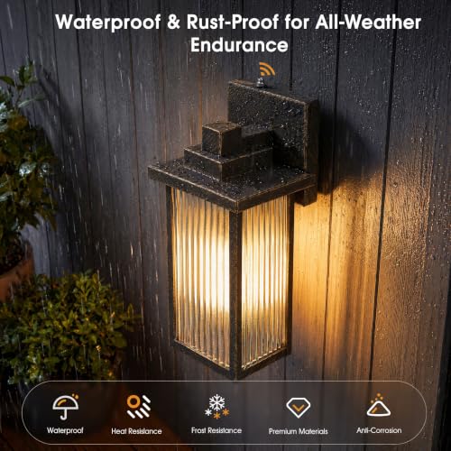 15 Inch Dusk to Dawn Outdoor Wall Light (Black Brush Gold / 15''-1 Pack)