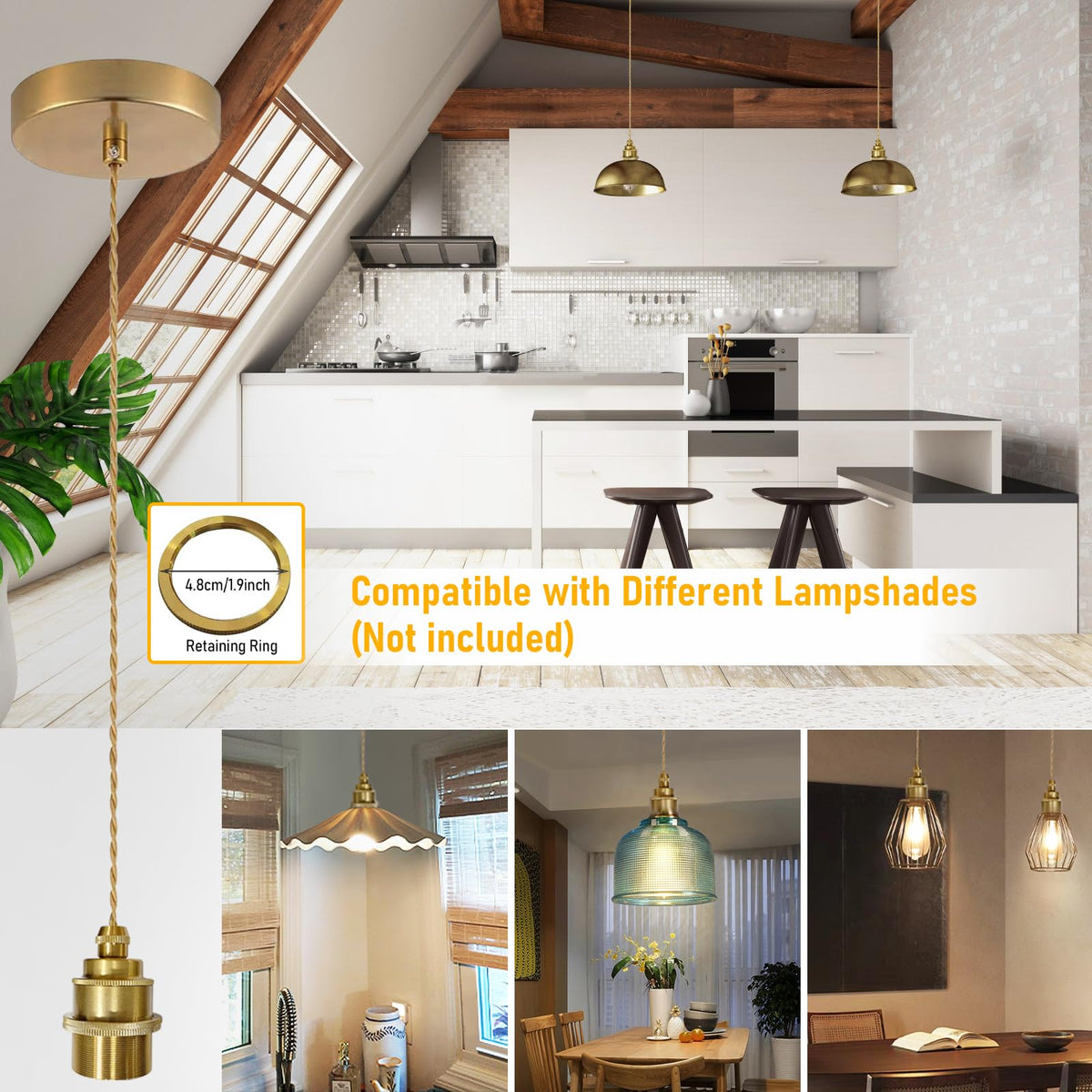 1 Light Mini Gold Pendant Light Kit Ceiling Mount (Gold 1pack)