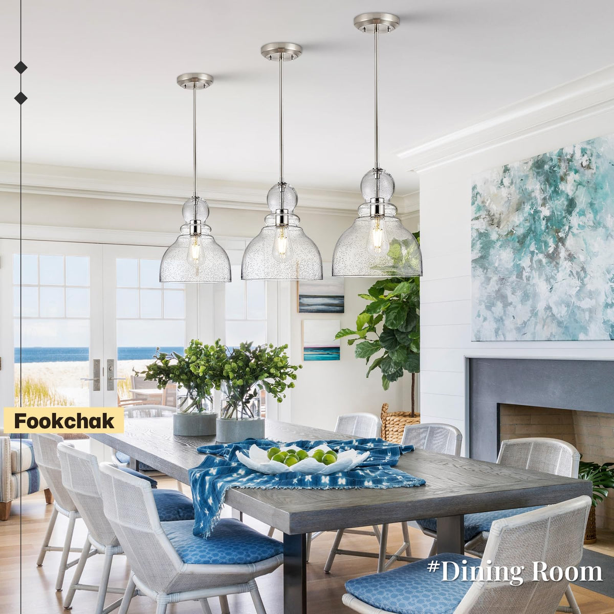 Brushed Nickel Seeded Glass Pendant Light Modern Kitchen light fixture (Nickel Seeded)