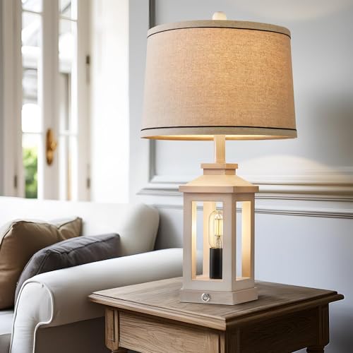 Farmhouse Table Lamps Set of 2 for Living Room 23.75" Bedroom Lamps White (Beige)