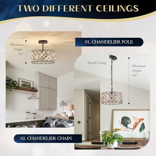 12" Black Crystal Chandelier 4 (Drum Black)