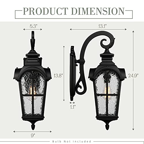 Farmhouse 25 Inch Outdoor Wall Lantern Sconce (Black - Water Glass / 24.9 Inch - No Function)
