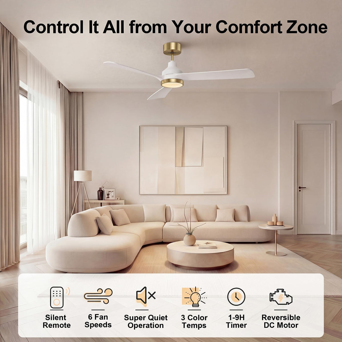 2 Pack 52 Inch Ceiling Fan with Lights (white & gold / 52 Inch)