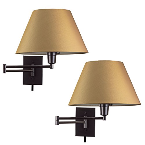 Cambridge 15" Modern Swing Arm Wall Sconce + 3 (Black,Golden Bronze Shade,2-Pack)