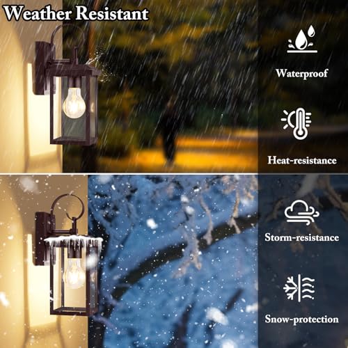 2 Pack Outdoor Wall Light Fixtures (Brown / 12.8")