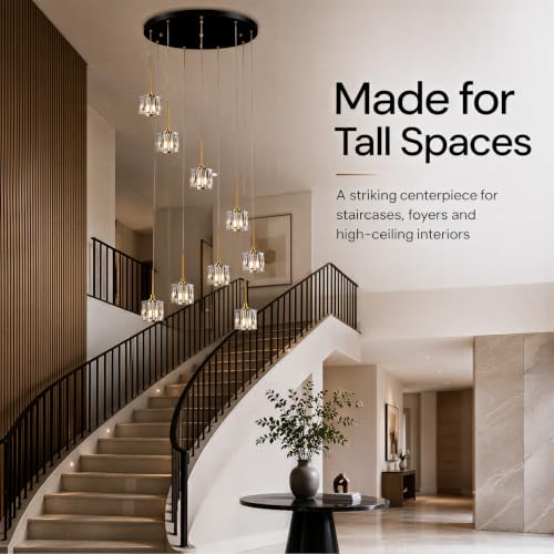 9 Light Modern Crystal Chandelier (Black+gold(9lights）)