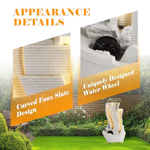 24" H 4 Tier Cascading Outdoor Water Fountain (White)