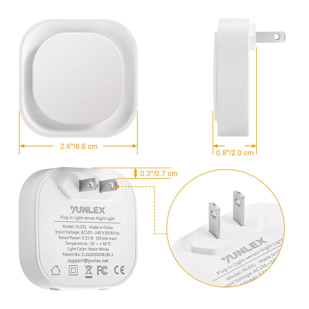 2 Pack Plug in LED Night Light (Golden Yellow / Dimmable)