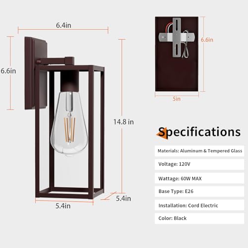 2 Pack 15'' Oil Rubbed Bronze Outdoor Front Porch Lights for Outside (Oil-Rubbed Bronze / 14.8'')