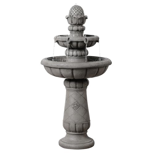 2 Tier Birdbath Water Fountain Outdoor Garden with Shallow Basin (Light Gray)