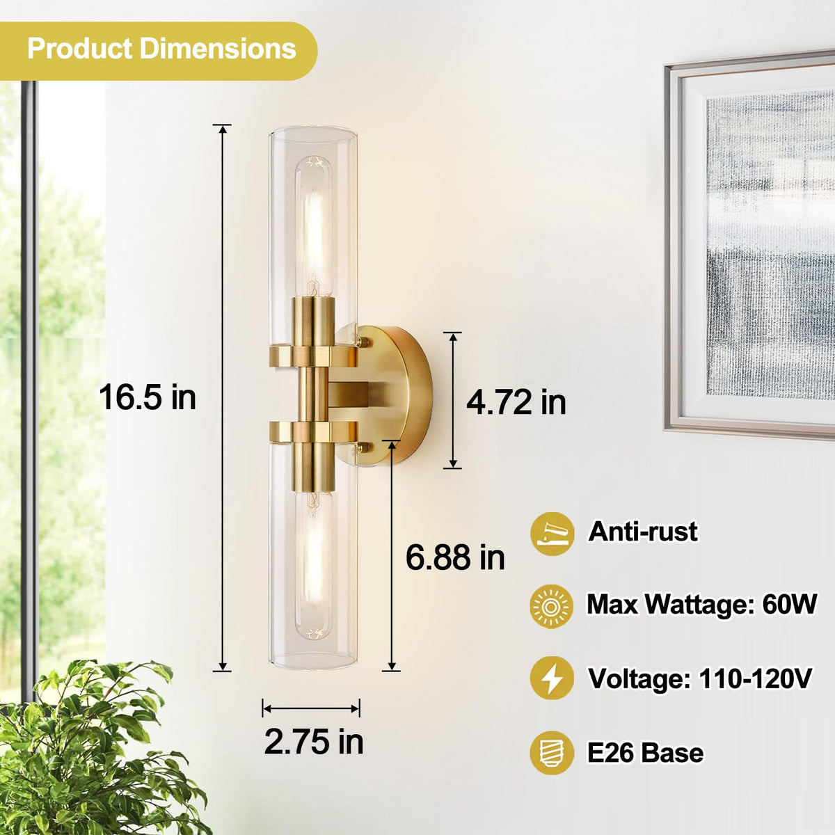 Hardwired Wall Sconces Set of Two (Brushed Gold / Hardwired-16 Inch-2PC)