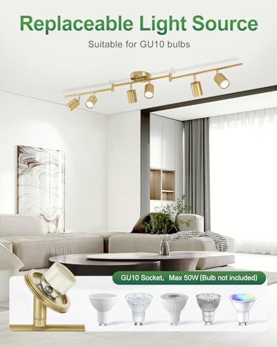6 Ways Gold Track Lighting Fixtures Ceiling Gu10 Bulbs Not Included (Gold / 6 Ways)