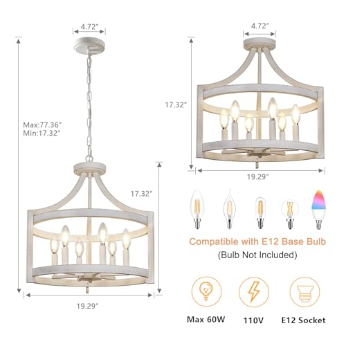 6 Light Farmhouse Chandelier (6 Lights Vintage White)
