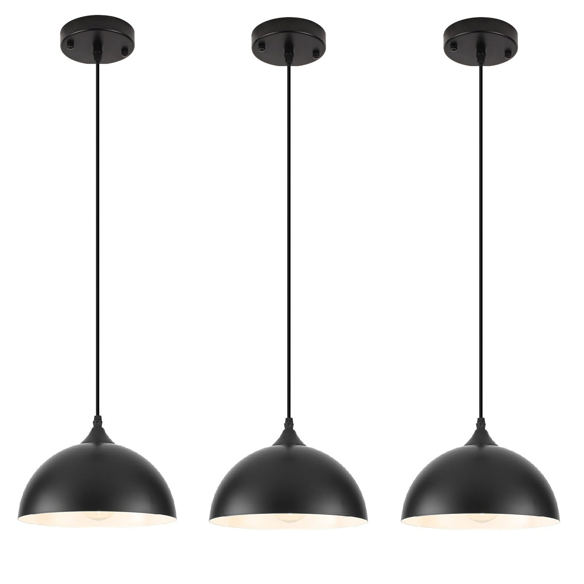 9.8 inch Kitchen Pendant Light 3 Pack (Black+White / 9.8in-3 Packs)