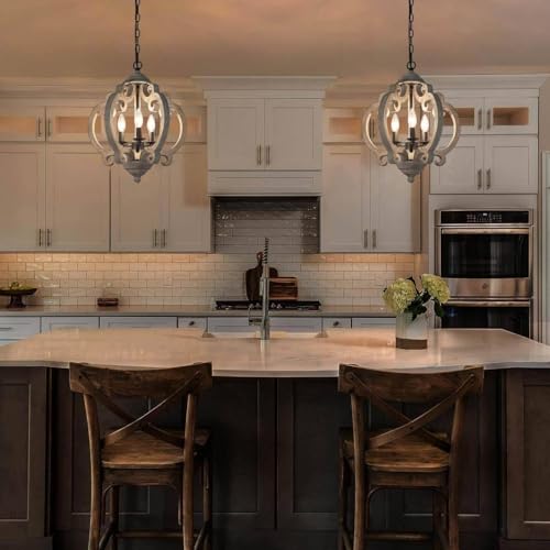 Farmhouse Chandelier (15.5" D x 19" H / Distressed Wood)