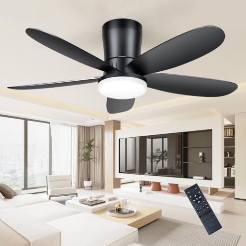 Low Profile Ceiling Fan with Light (Black)