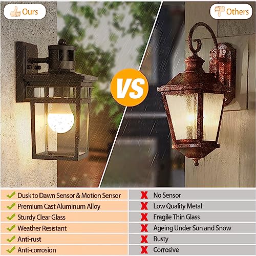 Dusk to Dawn Motion Sensor Outdoor Wall Lantern with 4 Modes and LED Bulb (Oil-Rubbed Bronze)