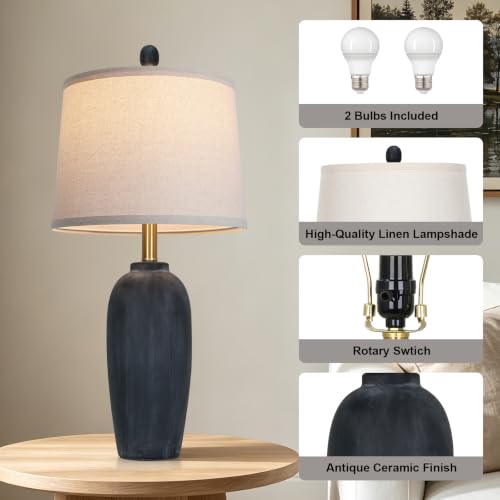26 Inch Farmhouse Ceramic Jar Table Lamps Set of 2 (Black)