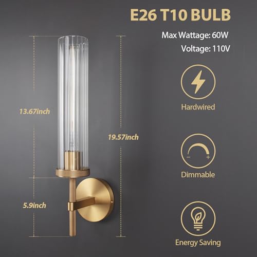 19.5" Knurled‑Craft Hardwired Brass Wall Sconce (Brass-Vertical Striped / 19.5″-2 Pack)