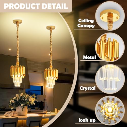 Modern Gold Crystal Chandelier 2 (D7.4"XH10.2" Gold)