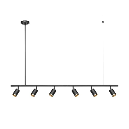 55" 6 Light Matte Black Adjustable Height Track Lighting with Pivoting Track Heads (Black, Cynthia)