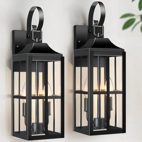 2 Pack 19" Large Outside Modern Wall Sconce Light Fixture (Black)