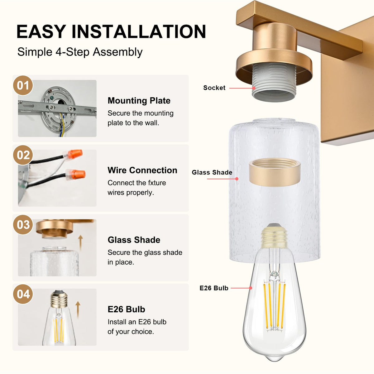 Gold 5 Light Seeded Glass Bathroom Vanity Light (Gold / 5-Light)