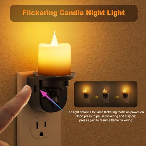 Night Lights Plug into Wall (Candle-Amber（Flicker） / 2 Pack)