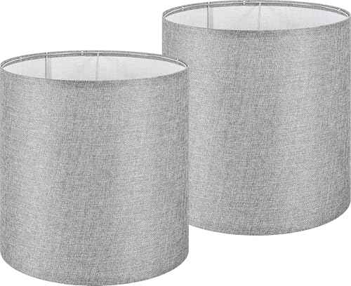 Large Tall Drum Lamp Shade Set of 2 Cement Grey Linen Lampshades for Floor Lamps and Table Lamps 14 x 14 x 15 Inch (Cement Grey / 14"×15")