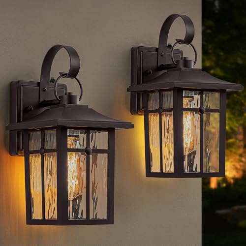 2 Pack Dusk to Dawn Outdoor Wall Lights (Brown / 12.75 inch)