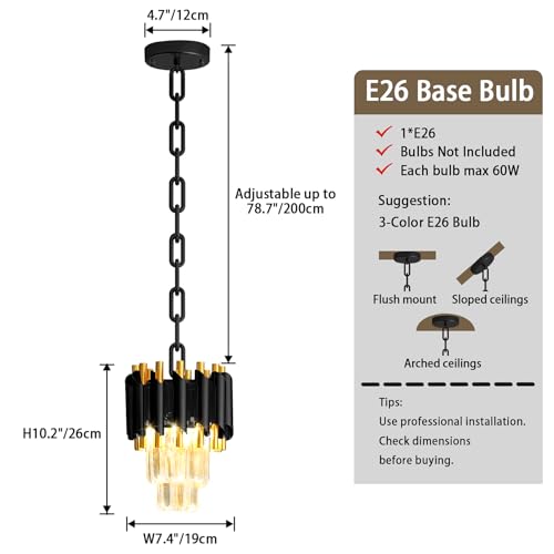Modern Black Crystal Chandelier 2 (D7.4"XH10.2" Black)