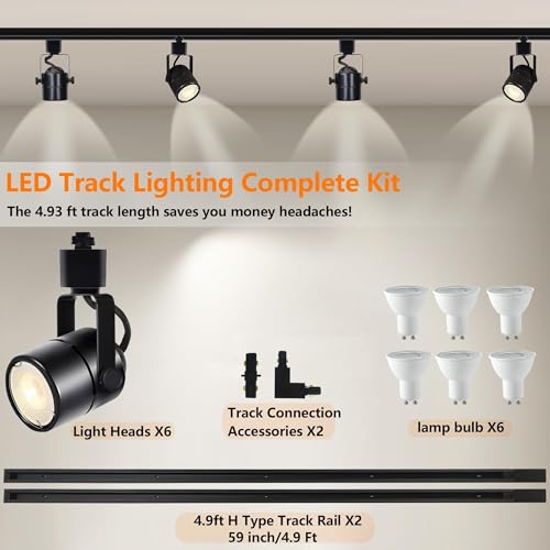 LED Track Lighting Kit GU10 3000K 6 Lights Black
