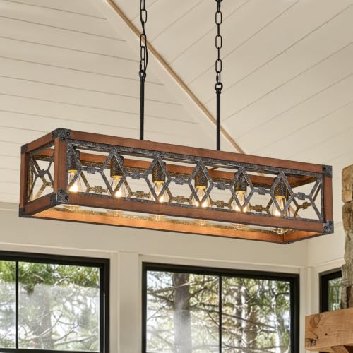 Farmhouse Kitchen Island Lighting Wood Rectangle Chandelier