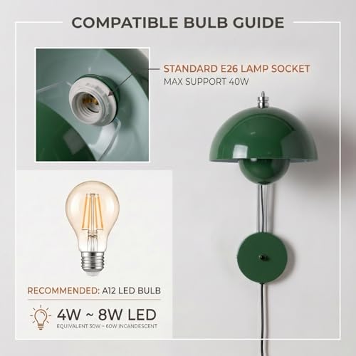 Mid Century Modern Bud Plug in Wall Sconces for Bedroom (Hunter Green)