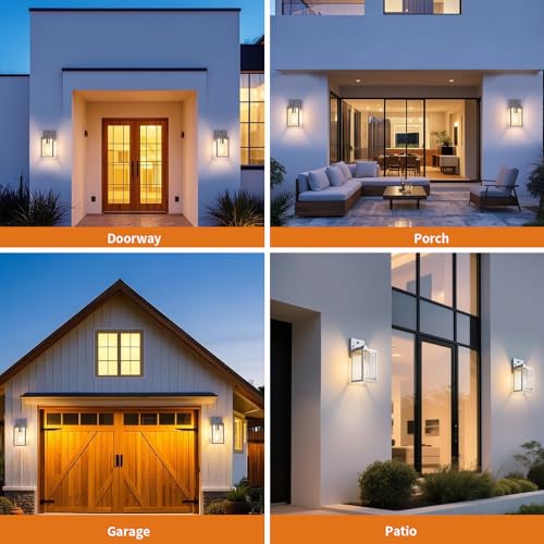2 Pack Silver Dusk to Dawn Exterior Lighting Fixtures Wall Mount (Silver / Small-10.24'')