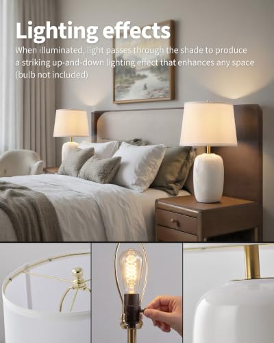 22 Inch White Ceramic Table Lamps Set of 2 (H22" White Ceramic + White Shade (2 Pack) / H22 × ∅12.2 inch)