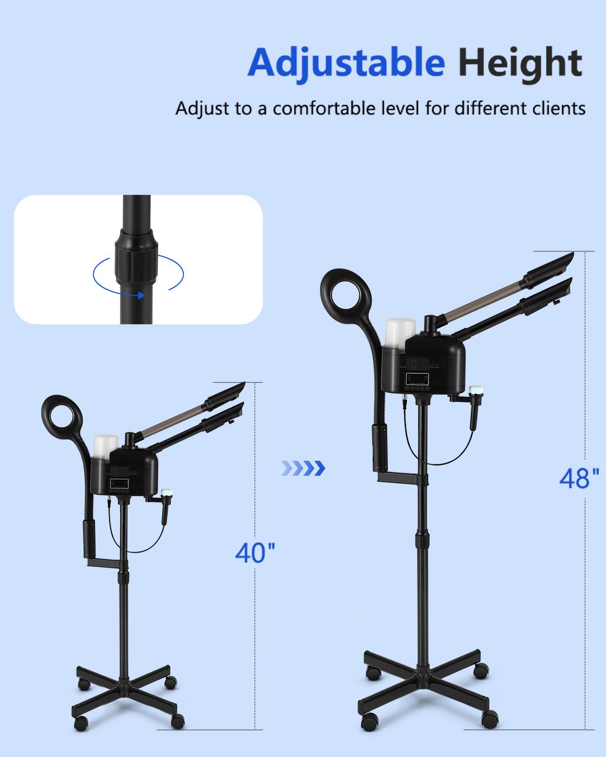 Facial Steamer Professional with 5X LED Magnifying Lamp 4 In 1 (Black Hot/Cold & Magnifying Lamp 4-IN-1)