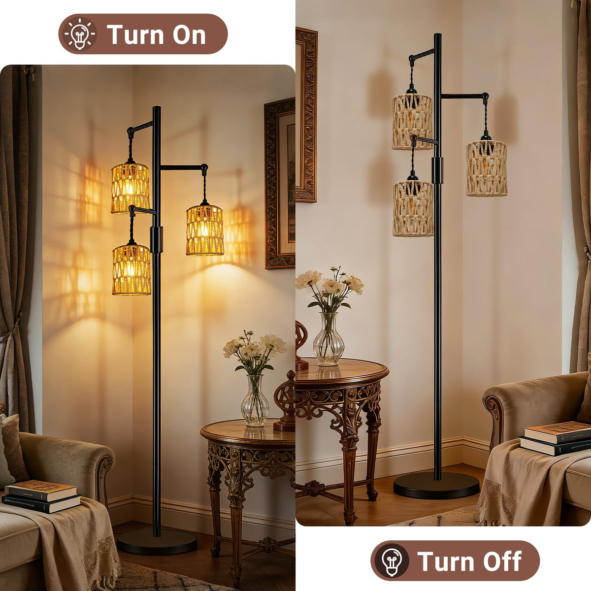 3 Pack Rattan Lamp Shades Boho Hanging Light Lamp Shades (3 PACK-Small Lamp Shades)