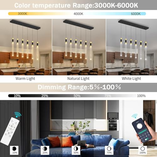 6 Lights Modern Rectangular Chandeliers for Living Room LED Dimmbale Light Fixture Entryway High Ceiling Light Pendants Lighting for Dining Room (6 lights Rectangular)