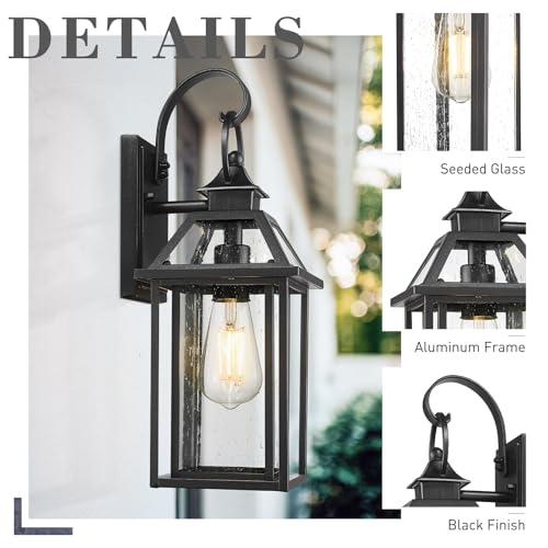 Outdoor Wall Mount Light Sconce (Black - Seeded Glass / 16.3 Inch - No Function)
